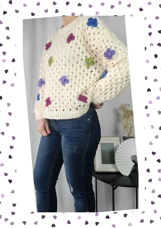 Suéter con flores de ganchillo - Talla única - Nuevo con etiqueta – photo 3